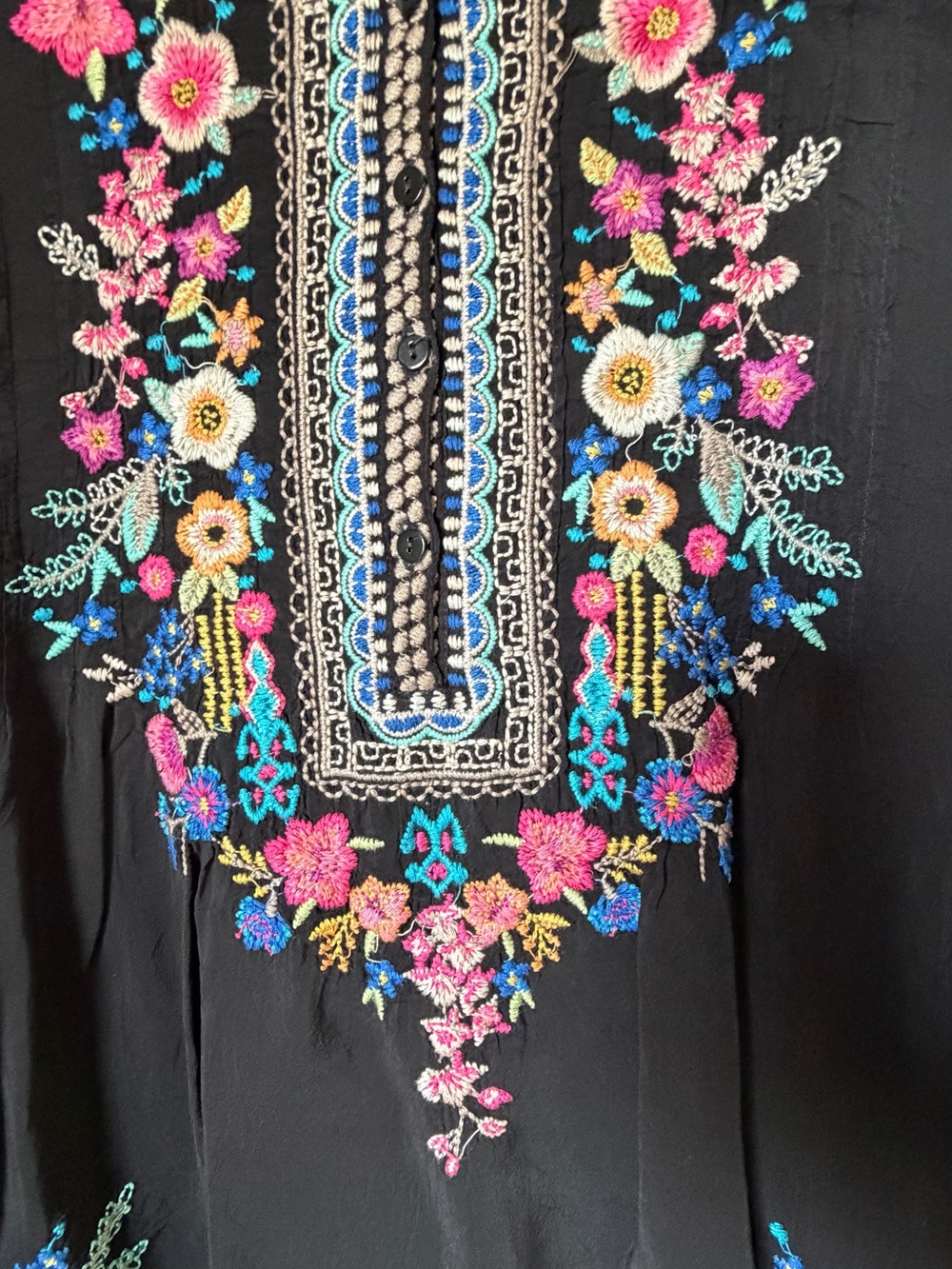 Johnny Was Black Embroidered Floral Peasant Blouse - Picture 2 of 6